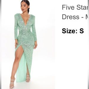 Beautiful sequins mint green dress with high slit. Wore only once!